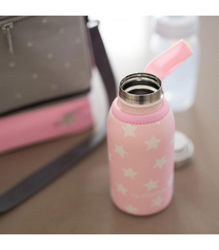 Stainless steel bottle + cover Olmitos | Gray stars