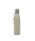 Botella de acero inoxidable Olmitos de 500ml, color arena mate, con tapón de rosca plateado y una práctica asa de transporte.