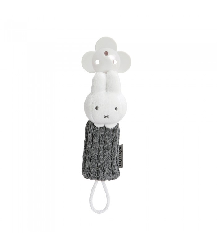 Pacifier clip Tiamo-Miffy | Gray woven flower clip