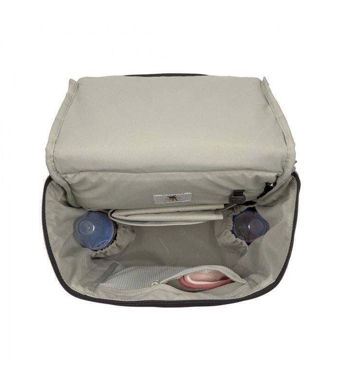 Mochila GRE Cross Lässig abierta mostrando su interior beige de tela con prácticos compartimentos organizadores.