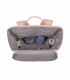Interior gris de la mochila rosa Slender Lässig con múltiples compartimentos organizadores para biberones y accesorios.