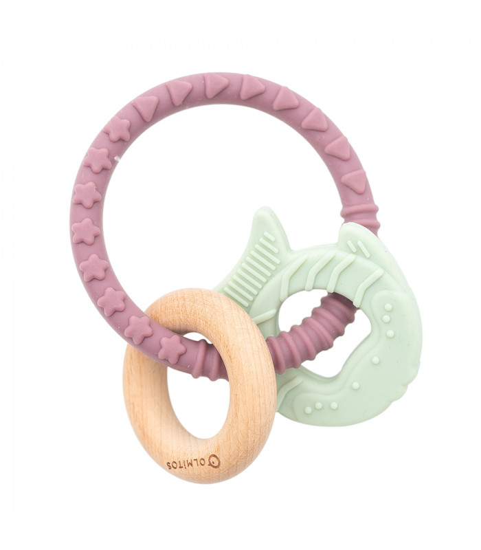 Silicone and wood teether Olmitos | fish with stars and triangles