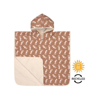 Poncho de baño Lässig | Rayas salmón UPF 80+ microfibra técnica