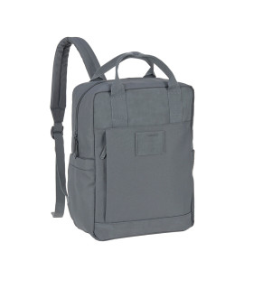 Mochila de pañales Vividal Lässig gris, de diseño rectangular con bolsillos frontales y correas acolchadas.