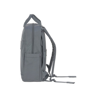 Mochila de pañales Vividal Lässig gris de perfil, con diseño rectangular, asas superiores y correas ajustables.