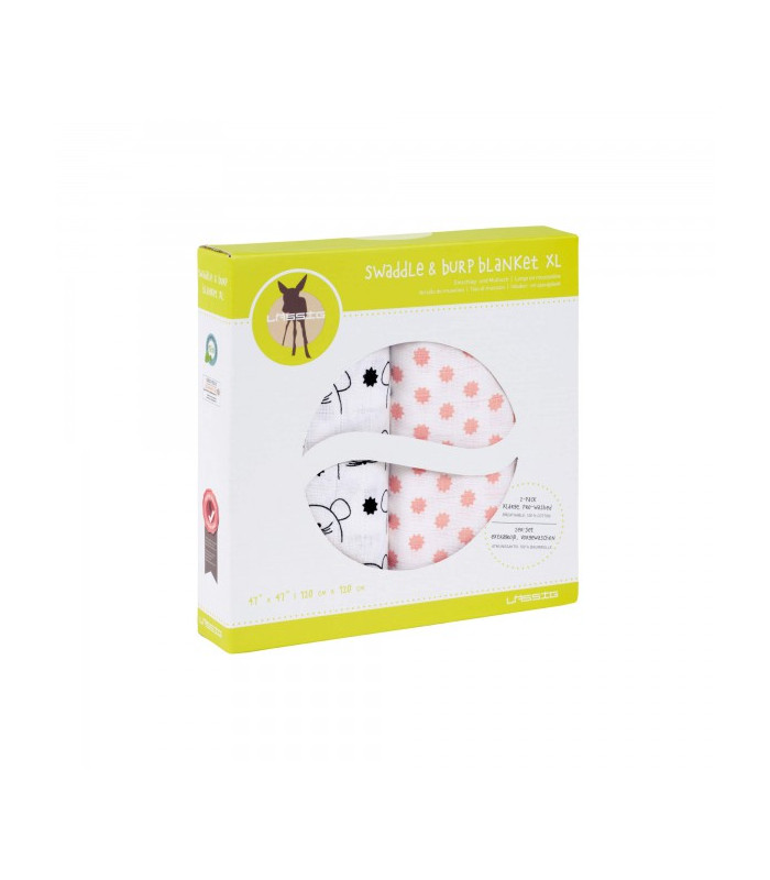 Pack of 2 cotton muslin 120x120 Lässig | Pre-washed PETA Vegan swaddle