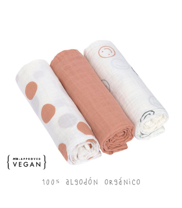Pack 3 muselinas 85x85 Lässig | Gasa transpirable recién nacido