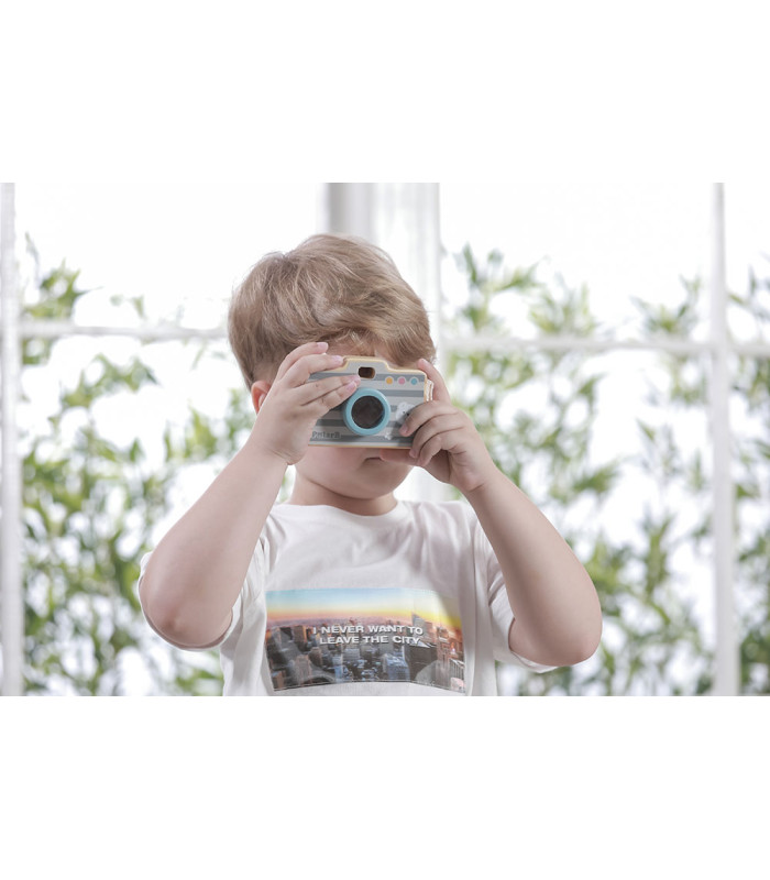 Camara de fotos de madera PolarB | visor caleidoscopio lente azul