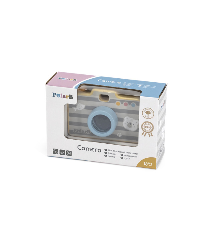 Camara de fotos de madera PolarB | visor caleidoscopio lente azul