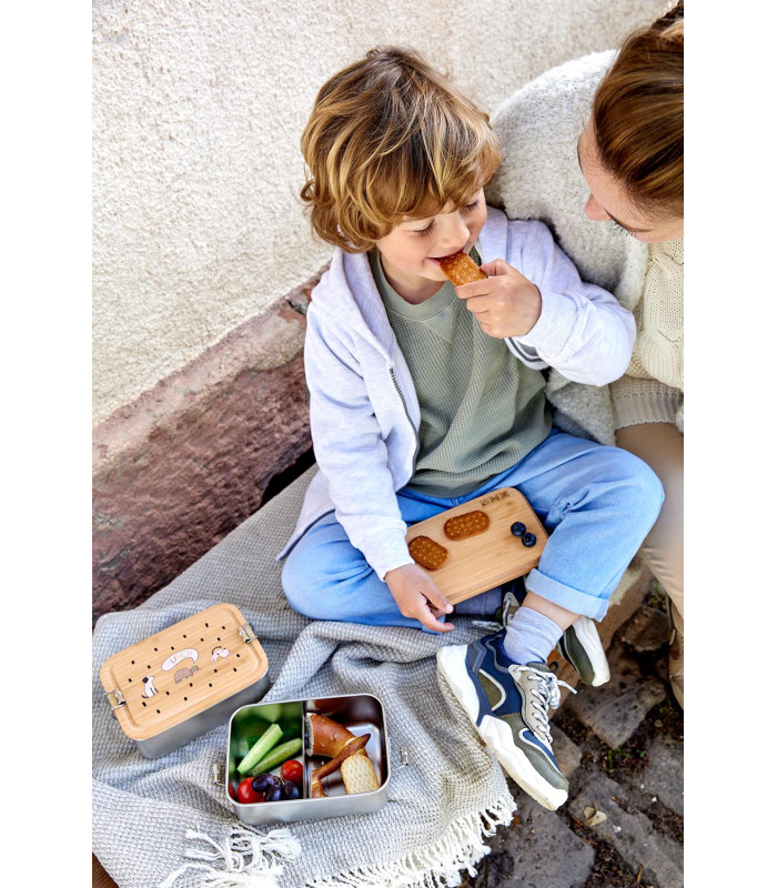 Stainless steel and bamboo lunchbox Lässig | 0.8l divider