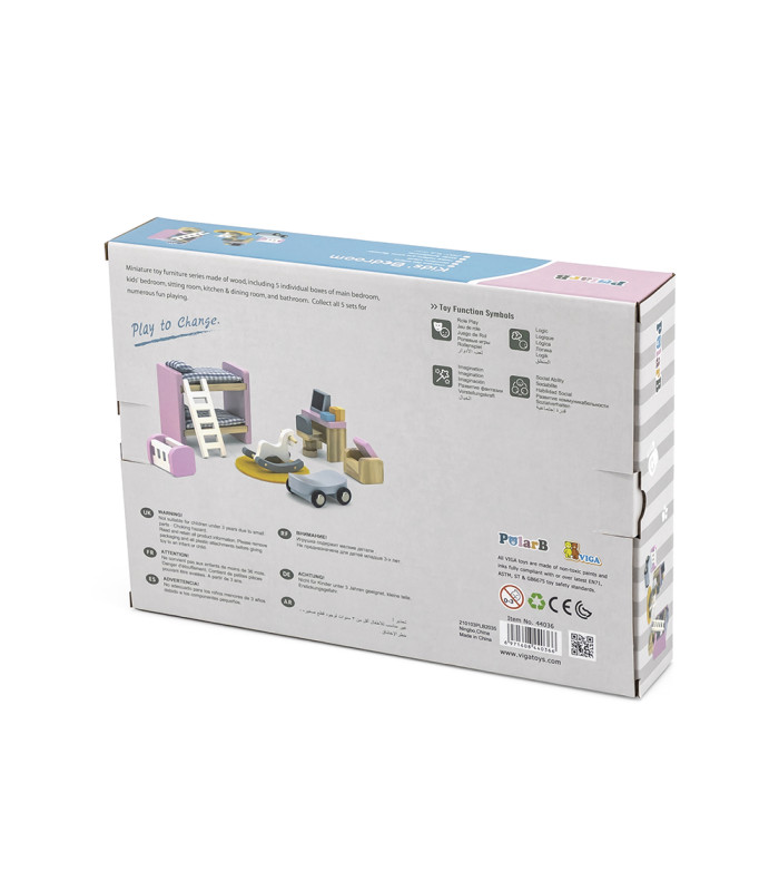 Dormitorio infantil casa madera PolarB | Litera rosa y cuna