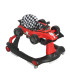 Andador 3 en 1 Olmitos rojo con forma de coche de carreras, base negra y asiento con estampado de cuadros blancos.