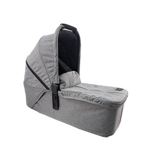 Capazo VentTwin+ Niu de color gris con capota extensible y forro interior negro, diseñado para carritos gemelares.