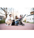 Silla de paseo Eolia Niu con chasis negro y capota arena, diseño ligero y compacto ideal para paseos en familia.
