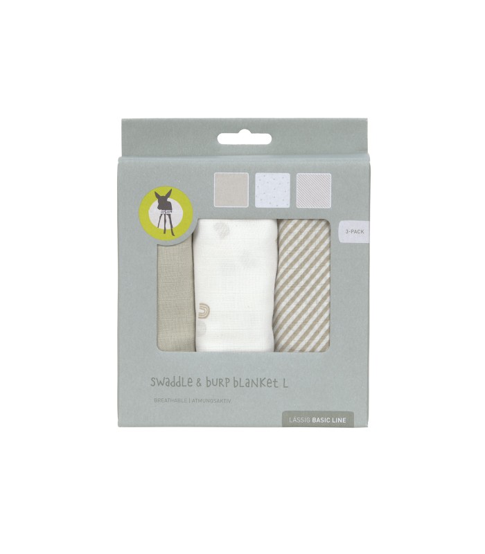 Pack 3 muselinas algodón 80x80 cm. Lässig | Arcoíris bordado