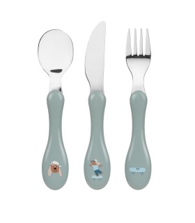 Stainless steel cutlery Lässig | ergonomic trio with skater drawings +12m