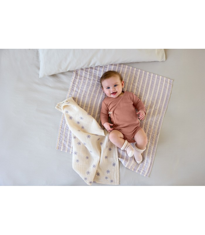 Pack of 3 muslin squares 60x60 cm. Lässig | Bear and stripe patterns, breathable