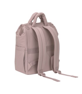 Mochila maternal Minoa de Lässig en color rosa empolvado, con diseño acolchado, asas superiores y correas ajustables.