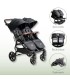 Silla gemelar VentTwin + Niu negra con manillar marrón, asientos reclinables, ventanas de ventilación y plegado compacto.