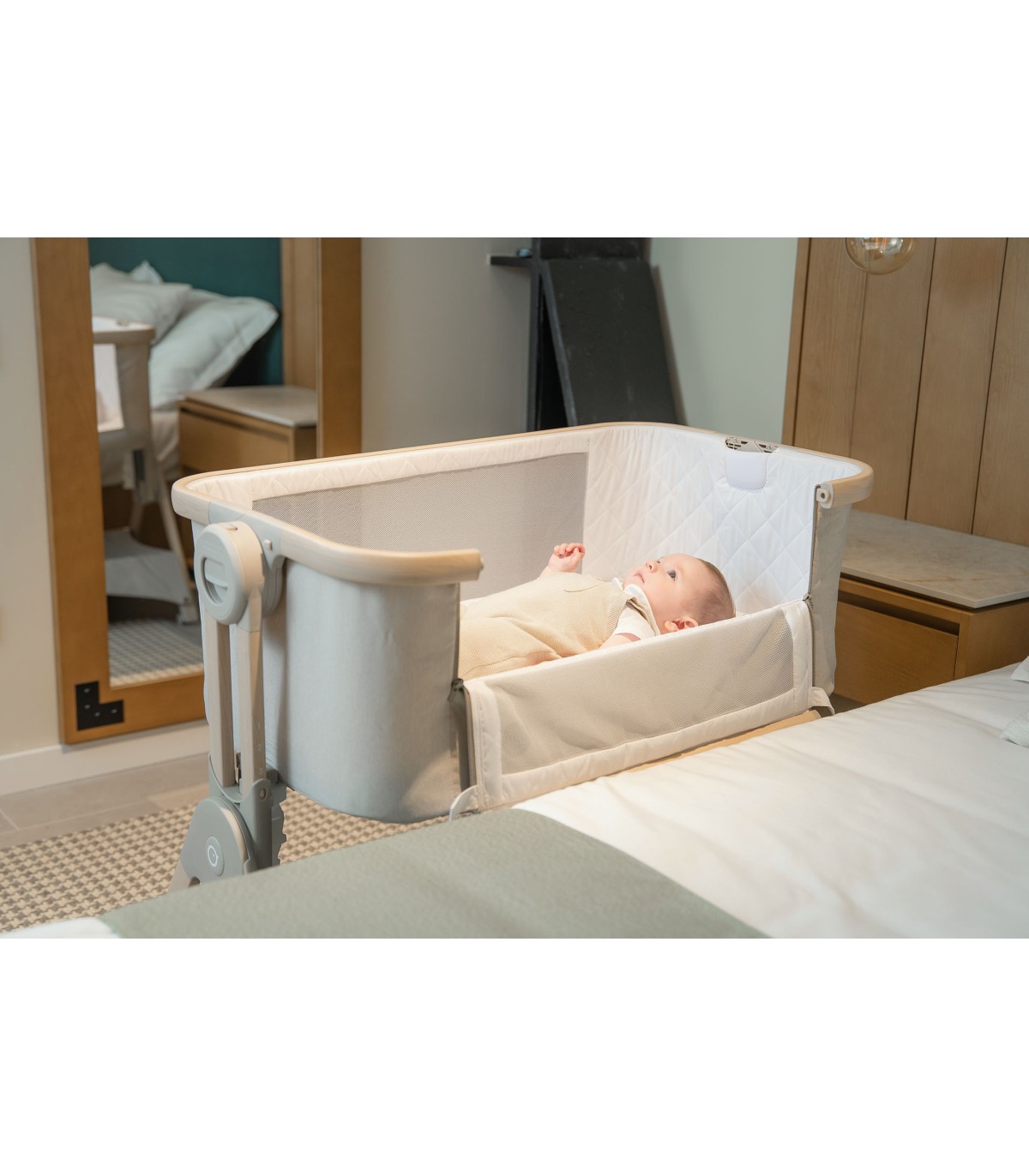 Minicama de co-sleeper Stella Olmitos | Inclui madeira e edredão