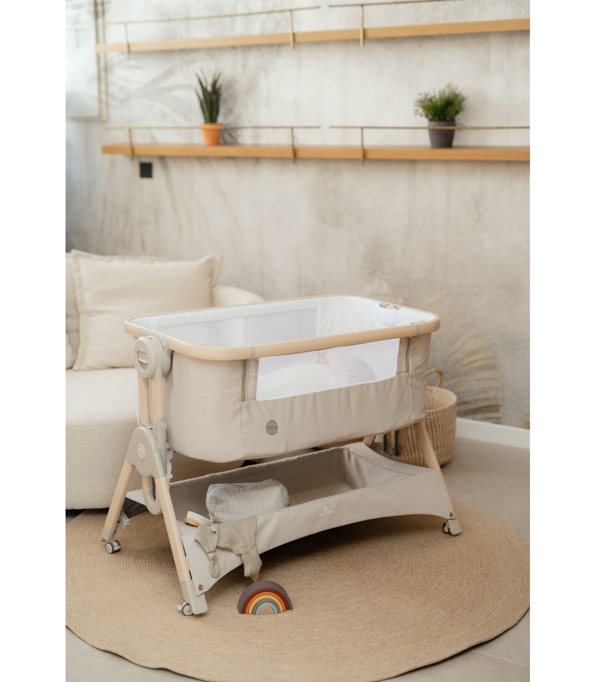 Minicama de co-sleeper Stella Olmitos | Inclui madeira e edredão