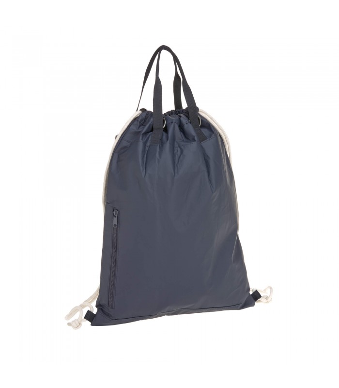 Trasera Mochila Tyve String Lässig azul marino de material sintético arrugado, con asas de mano y cierre de cordón.