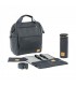 Bolso mochila Glam Goldie de Lässig en gris oscuro con cambiador, neceser y portabiberón térmico a juego.