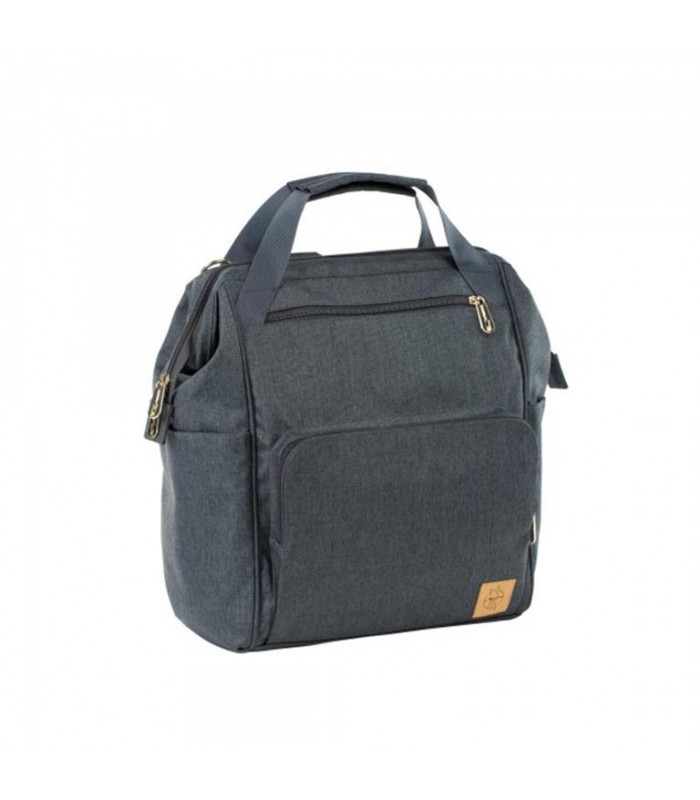 Bolso mochila Glam Goldie gris oscuro de tela, con diseño estructurado, cremalleras frontales y doble asa superior.